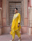 Bright Yellow Chinon Kurti Crepe Dhoti Set