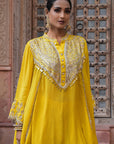 Bright Yellow Chinon Kurti Crepe Dhoti Set