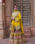 Vibrant Yellow Chinon Kurti Crepe Sharara Set
