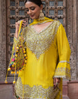 Vibrant Yellow Chinon Kurti Crepe Sharara Set