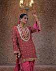 Rani Pink Crepe Kurti Salwar Set Contemporary Festive Fashion