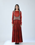 Red Ajrakh Embroidered Tiered Dress