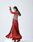 Red Ajrakh Embroidered Tiered Dress