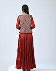 Red Ajrakh Embroidered Tiered Dress