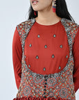 Red Ajrakh Embroidered Tiered Dress
