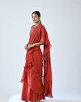 Ajrakh Embroidered Ruffle Saree