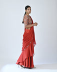Ajrakh Embroidered Ruffle Saree
