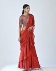 Ajrakh Embroidered Ruffle Saree