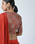 Ajrakh Embroidered Ruffle Saree