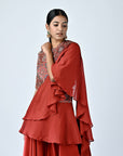 Red Ajrakh Embellished Blouse Dupatta Set