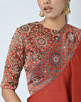 Red Ajrakh Embellished Blouse Dupatta Set