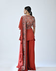 Red Ajrakh Embellished Blouse Dupatta Set