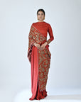Red Ajrakh Patchworked Gown Saree
