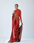 Red Ajrakh Patchworked Gown Saree