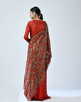 Red Ajrakh Patchworked Gown Saree