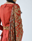 Red Ajrakh Patchworked Gown Saree
