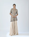 Beige Embroidered Jacket With Flare Pants