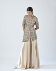 Beige Embroidered Jacket With Flare Pants