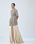 Beige Embroidered Jacket With Flare Pants