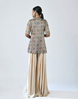 Beige Embroidered Jacket With Flare Pants