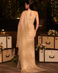 Ivory Infinity Gown. 1 (Gown with attached drape trail)