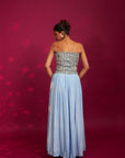 Powder Blue Ajrakh Stripped Corset With Pleated Pants