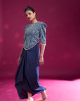 Deep Blue Embellished Ajrakh Drape Dress
