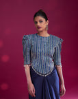 Deep Blue Embellished Ajrakh Drape Dress