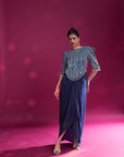 Deep Blue Embellished Ajrakh Drape Dress