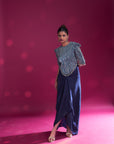 Deep Blue Embellished Ajrakh Drape Dress