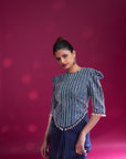 Deep Blue Embellished Ajrakh Drape Dress
