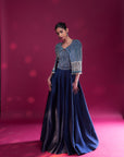 Deep Blue Ajrakh Embellished Jumpsuit With Fully Embsllished Ajrakh Stripwork Cape Jacket