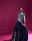 Deep Blue Ajrakh Embellished Jumpsuit With Fully Embsllished Ajrakh Stripwork Cape Jacket
