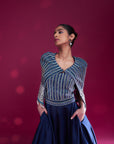 Deep Blue Ajrakh Embellished Jumpsuit With Fully Embsllished Ajrakh Stripwork Cape Jacket