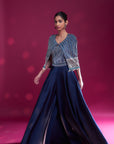 Deep Blue Ajrakh Embellished Jumpsuit With Fully Embsllished Ajrakh Stripwork Cape Jacket
