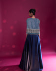 Deep Blue Ajrakh Embellished Jumpsuit With Fully Embsllished Ajrakh Stripwork Cape Jacket