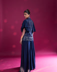 Deep Blue Ajrakh Embellished Jacket With Embellished Brallete And Flare Pants