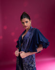 Deep Blue Ajrakh Embellished Jacket With Embellished Brallete And Flare Pants