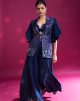 Deep Blue Ajrakh Embellished Jacket With Embellished Brallete And Flare Pants