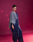 Deep Blue Fully Embroidered Single Flap Jumpsuit