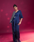 Deep Blue Fully Embroidered Single Flap Jumpsuit