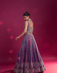 Dark Purple Ajrakh Embellished Blouse And Jacket Fir Lehenga