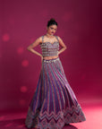 Dark Purple Ajrakh Embellished Blouse And Jacket Fir Lehenga