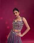 Dark Purple Ajrakh Embellished Blouse And Jacket Fir Lehenga
