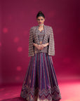 Dark Purple Ajrakh Embellished Blouse And Jacket Fir Lehenga