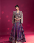 Dark Purple Ajrakh Embellished Blouse And Jacket Fir Lehenga