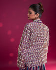 Dark Purple Ajrakh Embellished Blouse And Jacket Fir Lehenga