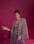 Dark Purple Ajrakh Embellished Blouse And Jacket Fir Lehenga