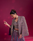 Dark Purple Ajrakh Embellished Blouse And Jacket Fir Lehenga