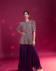 Purple Fully Embellished Ajrakh Peplum Top With Tiered Sharara Set